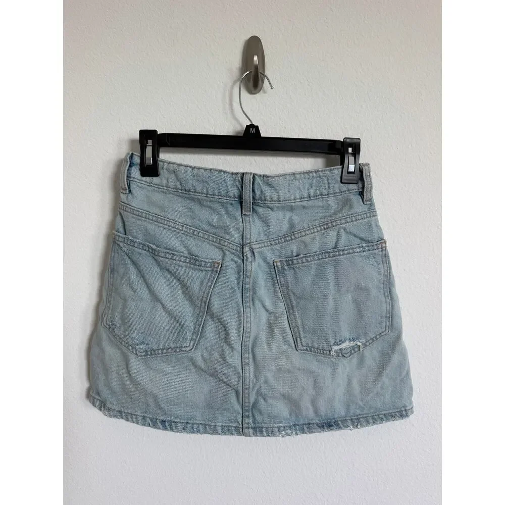 Zara Womens Light Denim Mini Distressed Skirt Size Small Jean Y2K